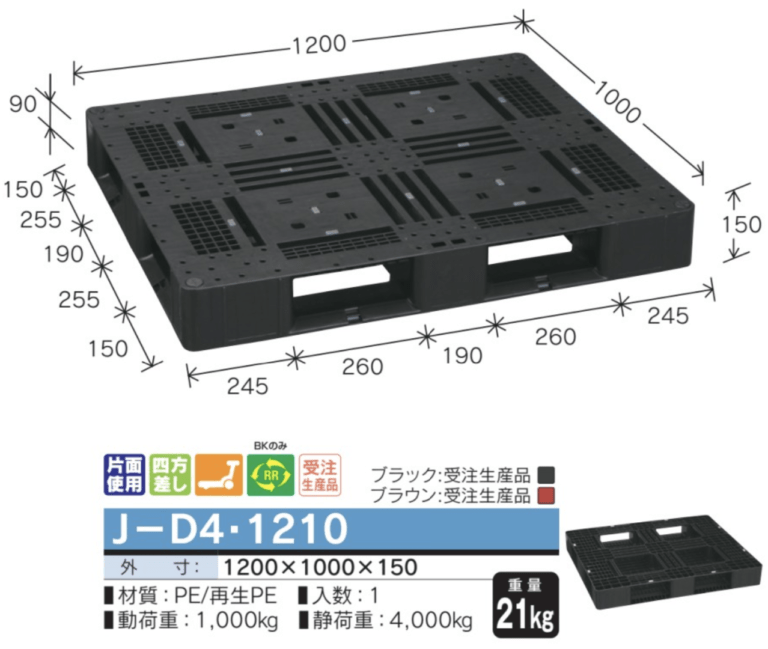 岐阜プラスチック工業 小型パレット JCK-D4・105105 再生ブラック 未来