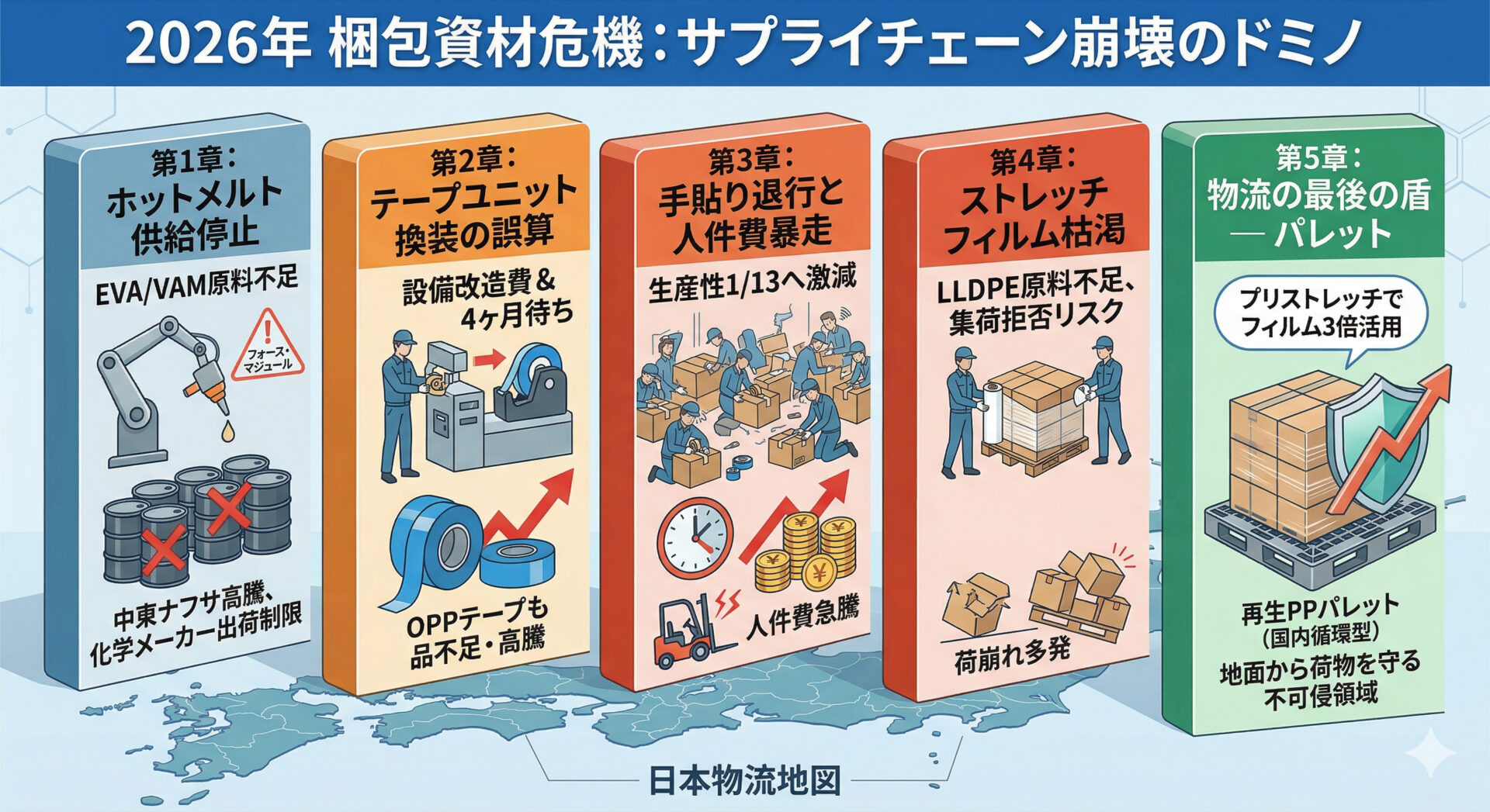イラン情勢とホットメルト不足から始まる梱包資材崩壊ドミノ 