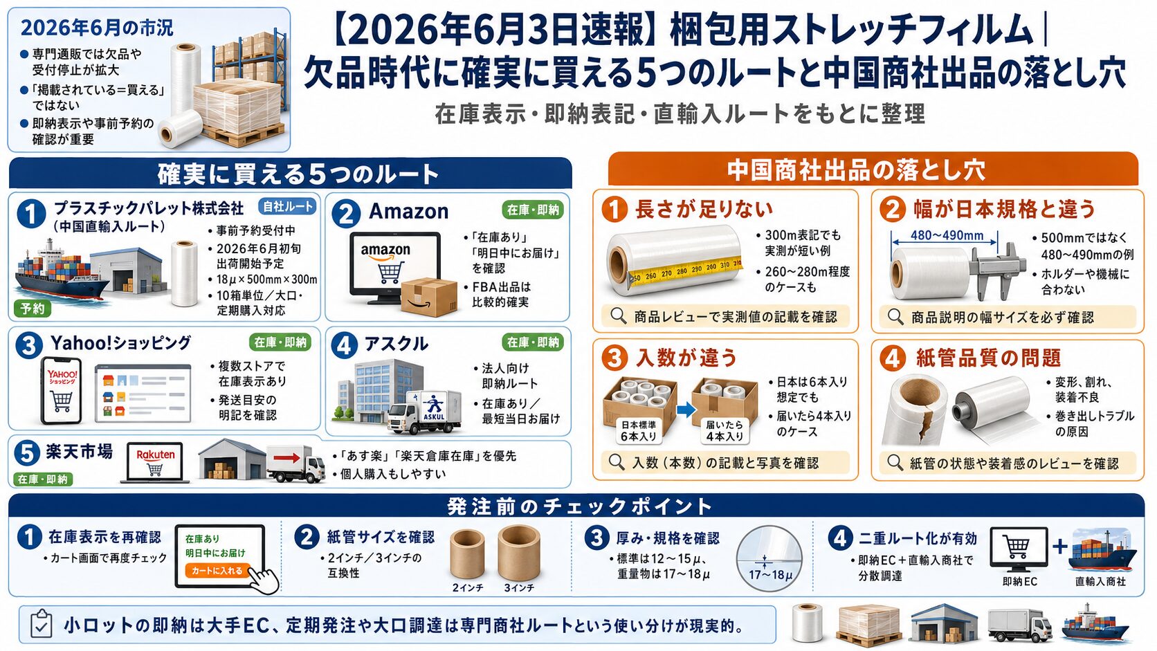 2026年6月3日速報】梱包用ストレッチフィルム｜欠品時代に確実に買える