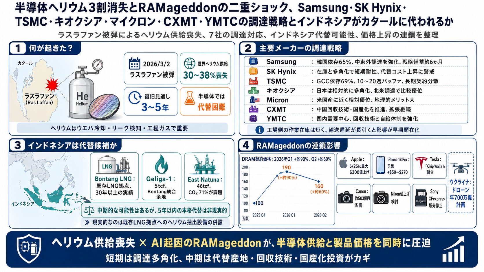 半導体ヘリウム3割消失とRAMageddonの二重ショック、Samsung・SK Hynix